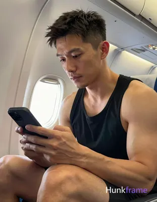 Photograph of exactly 1 adult man. Man 1: Asian, light to medium tan, oval with defined jawline, sho