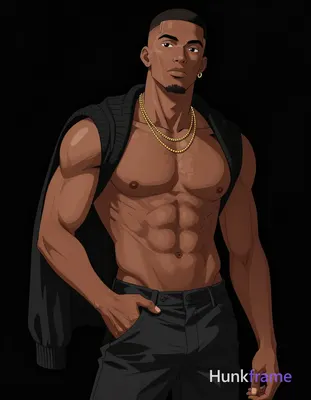 A dark-skinned adult man with a short buzz cut and clean-shaven face stands upri