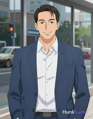 Adult white man, short dark brown hair with receding hairline and straight texture, smiling direct g