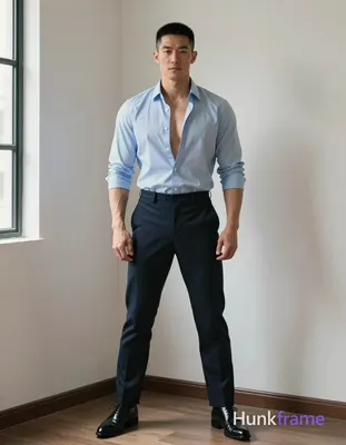 Asian man with short black buzz cut and clean-shaven face, standing casually in a sunlit home gym co