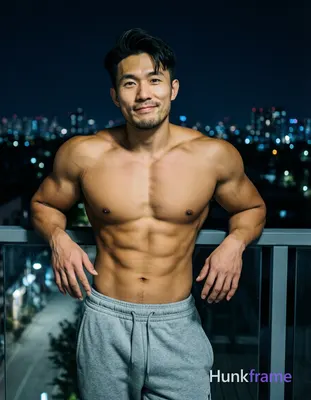 Asian man with light tan skin and short dark black hair styled upward at the crown with side-swept b