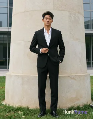 Asian man with light to medium tan skin and short textured black hair styled upward, clean-shaven fa