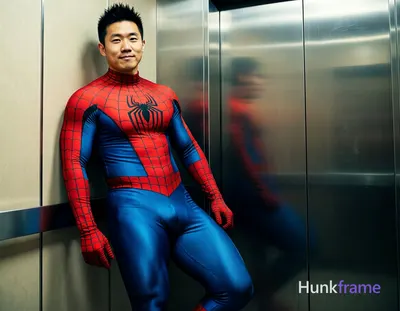 Asian man with light-medium skin and black short spiky hair, clean-shaven face with a neutral slight