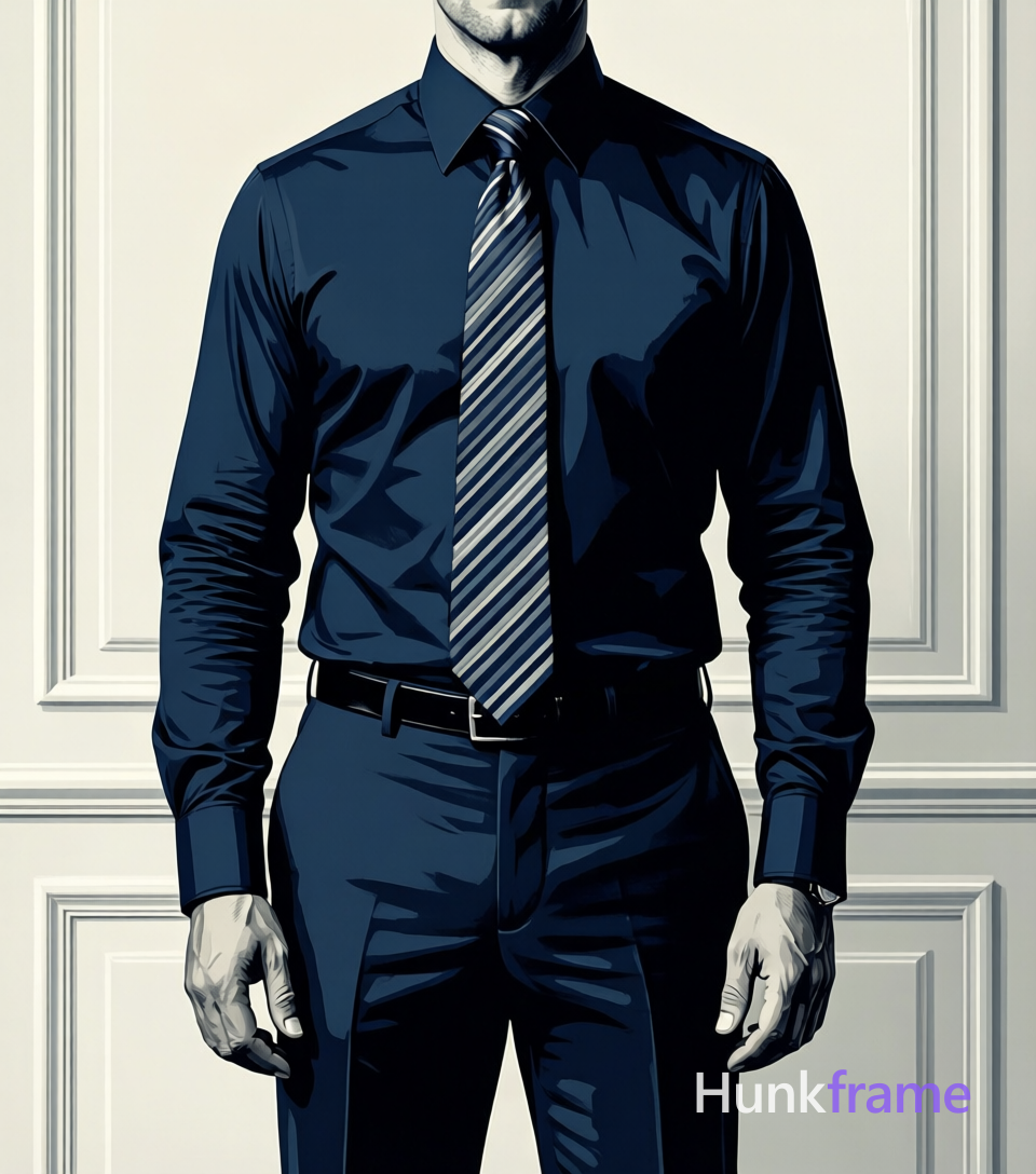 Vertical wall art portrait of a masculine man standing facing forward with hands