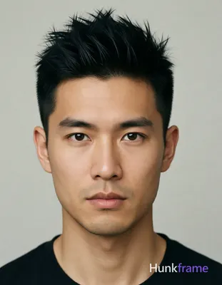 an anonymous figure man with short textured black hair styled upward in a spiky 