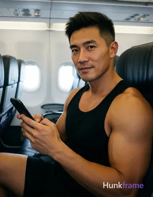 Photograph of exactly 1 adult man. Man 1: Asian, light to medium tan, oval with defined jawline, sho