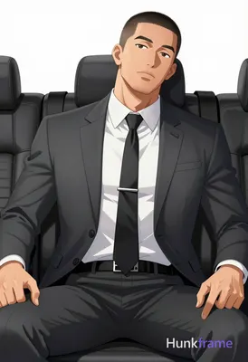 Asian man with buzz cut and light stubble sits upright in luxury vehicle backsea