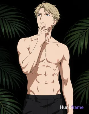 Polished anime 2.5D rendering of an adult caucasian man with short light-blonde tousled hair and cle