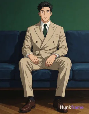 Anime illustration of exactly 1 adult man. Man 1: Asian, light-medium, oval with