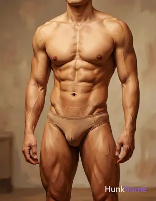 a handsome masculine male with a compact athletic build standing front-facing an