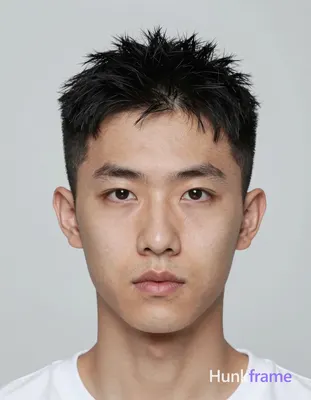 an anonymous figure man with short textured black hair styled upward in a spiky fashion sides tapere