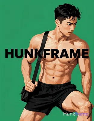 A bold flat-color wall art graphic of a muscular adult man with dark short slightly wavy hair and cl