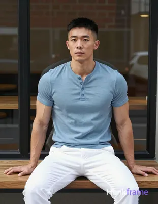 Asian man with light-medium skin and a short black buzz cut featuring textured top and faded sides s
