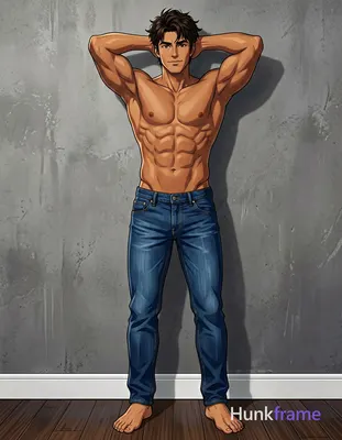 A polished anime-style illustration of a confident Caucasian man with tanned ski