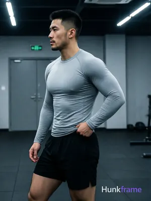 Asian man with light-medium skin, short black buzz cut textured top and clean si
