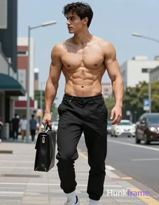 A handsome an anonymous figure man standing with a slight lean forward on a city
