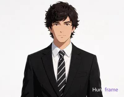 an anonymous figure adult man with fair light tan skin, dark brown medium-length tousled hair with s