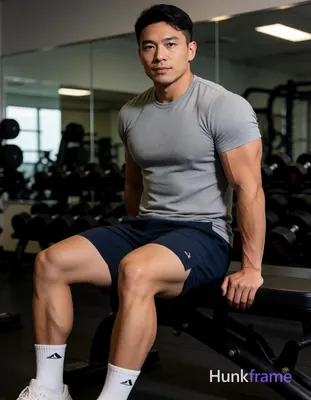 Photograph of exactly 1 adult man. Man 1: Asian or mixed heritage, light to medium tan, oval with de