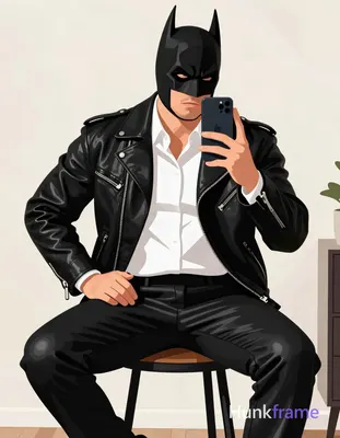 Bold flat-color wall art graphic design of an adult man with thick thighs and broad shoulders seated