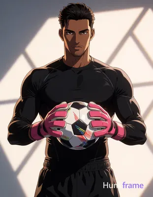 Polished anime 2.5D rendering of an adult man with medium-dark skin and short dark hair styled back,