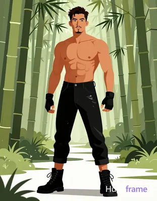 Asian man with tanned skin and short dark hair styled upward, light mustache and goatee. Standing fa