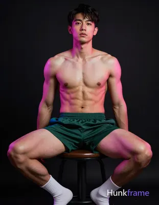 an anonymous figure man seated on a low stool, legs spread wide apart with hands resting loosely on 