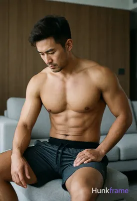 Photograph of exactly 1 adult man. Man 1: Asian, light to medium tan, oval with defined jawline, sho