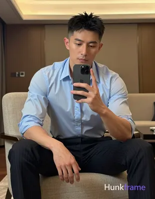 Photograph of exactly 1 adult man. Man 1: Asian, light-medium, oval with defined