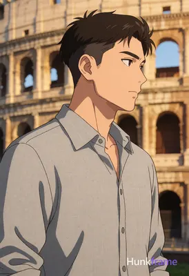 Asian man with short dark brown undercut hair and clean-shaven face standing in 3/4 profile facing r
