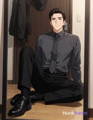 Adult man with short dark brown hair and clean-shaven face rendered in polished anime 2.5D next-gen 