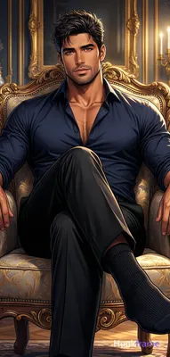 Polished anime-style illustration of an adult man with medium-dark skin and shor