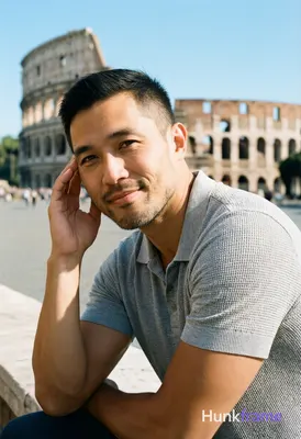 Asian man with light-medium skin and short dark hair featuring a textured top, faded sides, clean ne