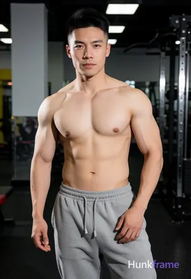 Photograph of exactly 1 adult man. Man 1: Asian, light tan, square jawline with defined cheekbones a