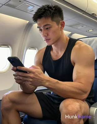 Photograph of exactly 1 adult man. Man 1: Asian, light to medium tan, oval with defined jawline, sho