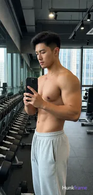 Asian man with light medium tan skin, short dark wavy hair tapered sides, clean shaven face neutral 