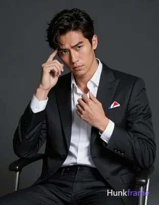 Asian adult man with fair to light tan skin and black short textured hair in pol