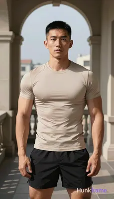Photograph of exactly 1 adult man. Man 1: Asian, light to medium tan, square jaw