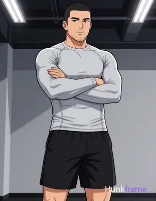 an anonymous figure adult man with short black buzz cut and light stubble, standing upright facing f