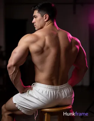 Heavily muscular adult man with substantial muscle mass, wide shoulders, thick neck, large chest and