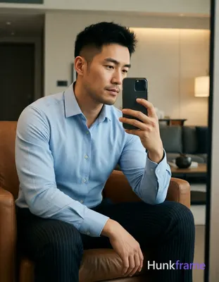 Photograph of exactly 1 adult man. Man 1: Asian, light-medium, oval with defined jawline, short blac