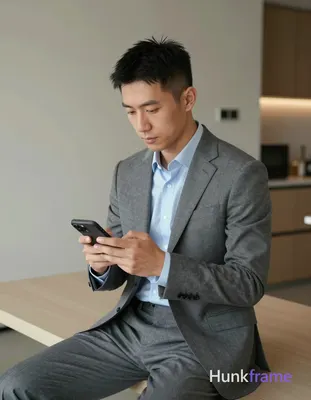 Photograph of exactly 1 adult man. Man 1: Asian, light-medium, square-jawed with defined cheekbones,