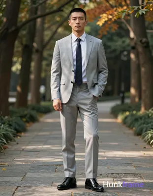 Asian man with short black buzz cut and clean-shaven skin stands upright on a st