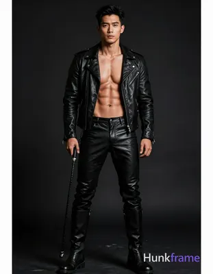 A handsome Asian man with medium-dark skin and short black hair stands full-body against a dark stud