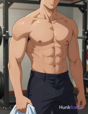 Polished anime style rendering of an adult man with medium-tan skin and chin stu