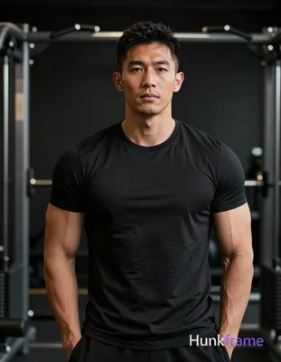 Asian man with medium-light skin, short textured dark black crop cut close on si