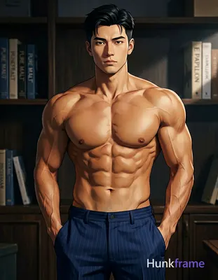 Asian man with short black hair styled back, clean-shaven face, neutral direct gaze standing center-