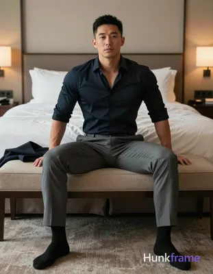 Asian man with medium-dark skin and short black hair seated on a beige upholster