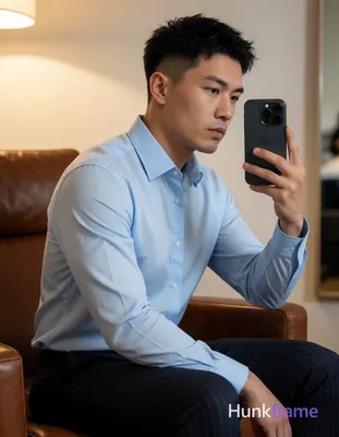 Photograph of exactly 1 adult man. Man 1: Asian, light-medium, oval with defined