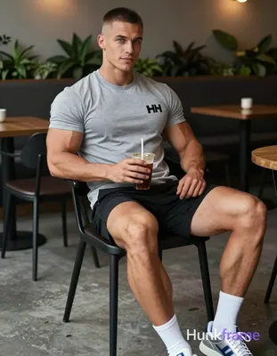 an anonymous figure man with light medium tan skin, short black buzz cut faded s
