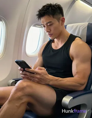 Photograph of exactly 1 adult man. Man 1: Asian, light to medium tan, oval with defined jawline, sho